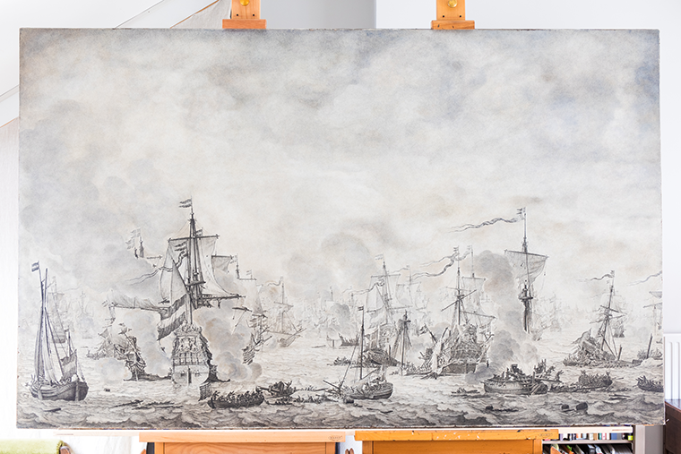 Episode op de slag bij de Sont, ca 1660, Willem van de Velde de Oude